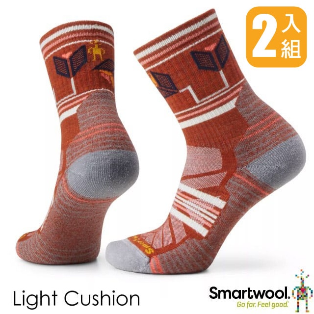 【SmartWool】女 美麗諾羊毛 機能戶外全輕量減震中筒襪-城堡印花.運動襪(2雙入)SW002178-J33 暗橙✿30E010